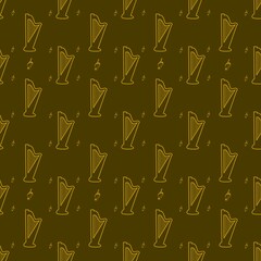 pattern music gold harp brown color background old
