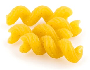 Close-up view of uncooked pasta spirals.