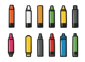 Obraz premium Assorted crayons in various colors, displayed in a grid pattern. Simple, cartoon-style illustration of art supplies