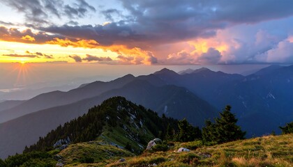 Sunset over mountain ranges