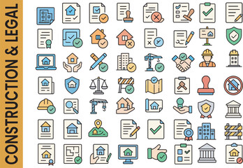 Colorful Building Permit & Compliance Icon Set. Construction & Legal Symbols.