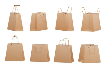 Craft brown paper bag shopping style isolated background 3d rendering
