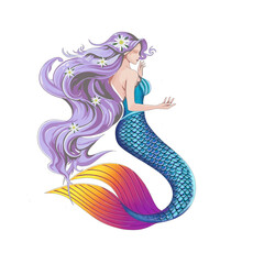 Pretty Mermaid Purple Turquoise Ilustration