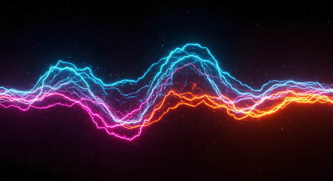 Dynamic Energy Waves: A Vibrant Display of Power and Light in a Dark Starry Space, a Modern and Futuristic Abstract