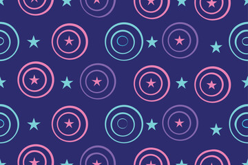 Retro colorful seamless pattern with swirling circles and floral ornaments