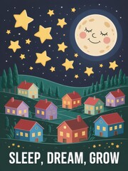 Cute Night Sky with Houses and Cars
