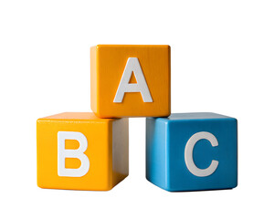 Alphabet blocks a, b, c isolated on transparent background