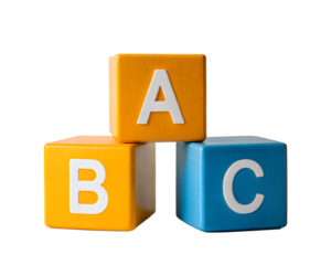 Alphabet blocks a, b, c isolated on transparent background