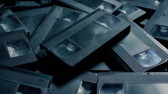 Pile Of VHS Tapes, Old Media 1990s
