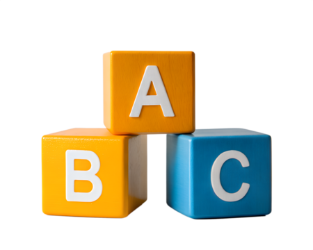 Alphabet blocks a, b, c isolated on transparent background
