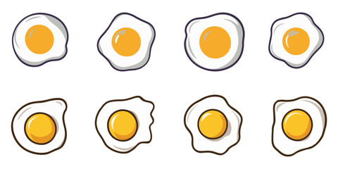 set of easter eggs isolated on white, fried egg vector illustration, fried egg flat illustration set, fried egg with yolk centered vector illustration on white background, Fried egg cartoon