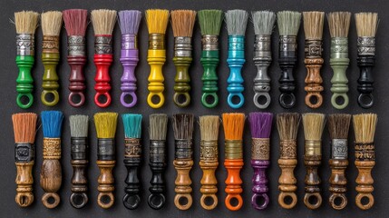 Colorful paintbrushes in a horizontal row