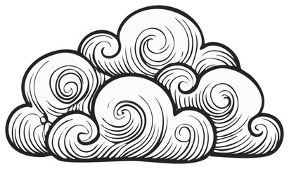 Stylized Cloud Formation with Swirls and Bold Outlines for Fantasy Graphic Design