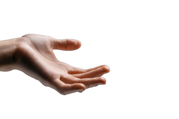 Close-up of a light-skinned human hand outstretched, palm facing forward, against a black background