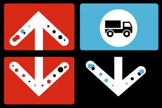 Four directional icons, up and down arrows, with truck symbol - Powered by Adobe