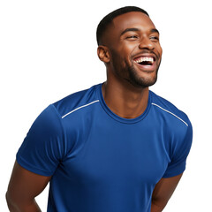 Fototapeta premium Sportlicher brauner Mann mit fröhlichem Lachen, transparenter Hintergrund, PNG