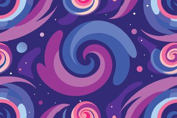 Retro vector seamless pattern with pink geometric circles, swirls, and flowers, perfect for a decorative fabric or wallpaper design