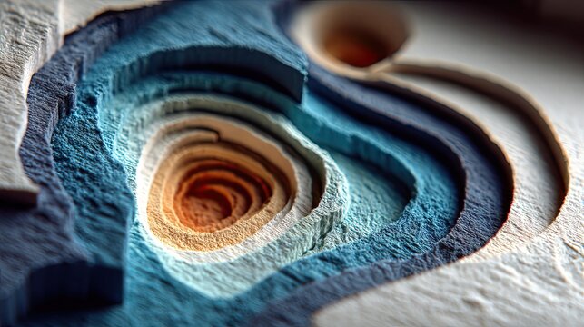 Abstract Topographic Paper Cut Art with Blue and Brown Layers