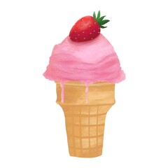 ice cream cone with strawberry on top