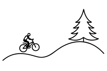 Biker Riding on Scenic Mountain Road with Trees and Nature Background