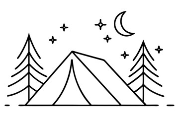 Camping Tent Under Starry Night Sky with Pine Trees – Vector SVG Illustration
