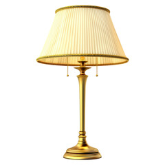Obraz premium Elegant Gold Table Lamp with Pleated Cream Shade for Home Decor, isolated on transparent background.