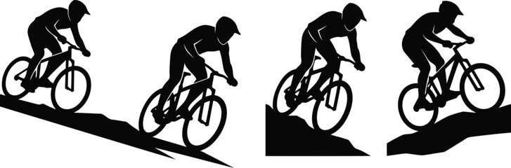 Obraz premium Cyclist Racing Downhill Silhouette Icon Vector Set - Extreme Sport and Mountain Biking