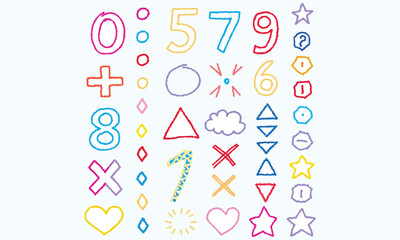 Colorful Doodle Shapes & Numbers Clipart Hand Drawn Math Symbols 