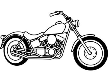 Chopper Motorcycle Line Art with Extended Fork &ndash; Vector Illustration