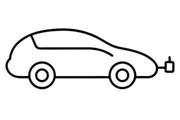 Electric Car with Charging Cable - Outline Vector Icon

