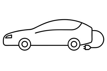 Electric Car with Charging Cable - Outline Vector Icon

