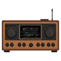 Fototapeta premium Vintage radio with modern features and wooden design, isolated on transparent background.