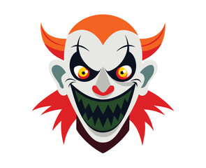 Naklejka premium Evil Clown Face Vector Illustration for Horror and Halloween Clipart