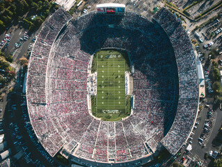Aerial view of a packed stadium, perfect for illustrating sports enthusiasm and college spirit on game day