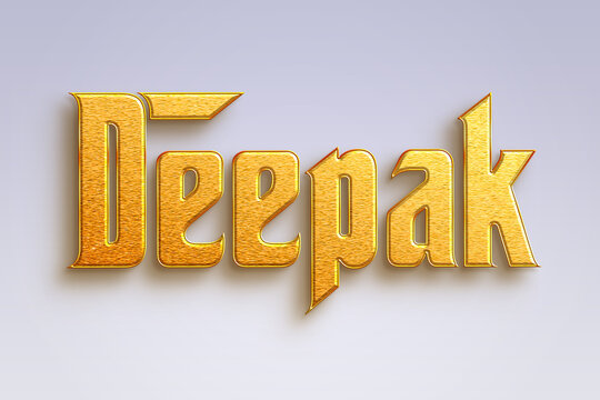 Gold text effect of Hindi name Deepak on light-blue background.