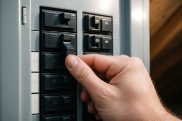 Electrician working on a breaker panel in a residential setting for repairs