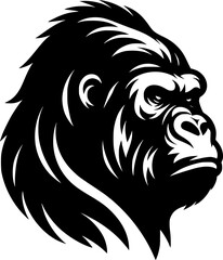 Fototapeta premium Simplified black and white vector of a gorilla profile with bold shapes and minimal detail, suitable for gaming design or logo