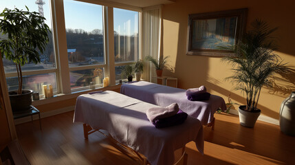 Fototapeta premium Massage Room with Natural Sunlight and Calming Ambiance