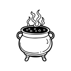 Hand drawn illustration of a bubbling cauldron with steam rising isolated on white background isolated on transparent background