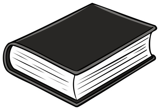 Simple cartoon illustration of a thick closed book with a plain black hardcover