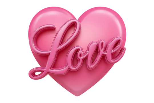 A Three-Dimensional Pink Heart with Embossed "Love"