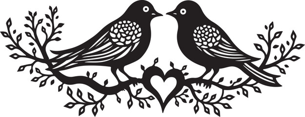 Love Birds on Floral Heart Silhouette