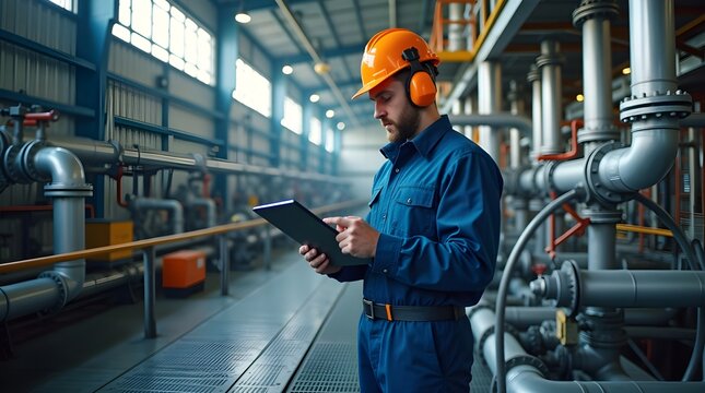 Industrial engineer working on complex machinery in a manufacturing plant.