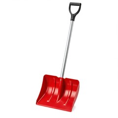 Fototapeta premium Red snow shovel isolated on white background for winter use.