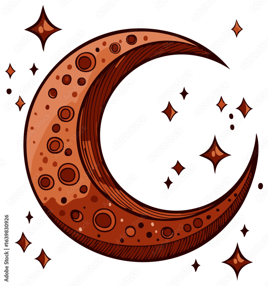 Canvas Prints crescent moon with craters and star cluster illustration, simple space graphic elements
