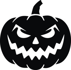 Scary jack o lantern face glowing orange at night halloween decoration isolated on white background isolated on transparent background