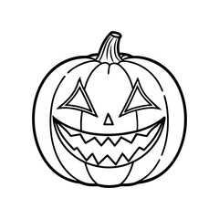 A detailed black and white line drawing of a spooky carved halloween pumpkin isolated on white background isolated on transparent background