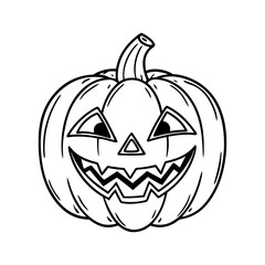 A hand drawn black and white jack o lantern halloween pumpkin with a spooky face isolated on white background isolated on transparent background