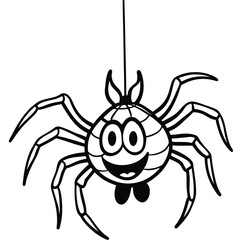 Happy cartoon spider descending from the ceiling with a friendly expression isolated on white background isolated on transparent background
