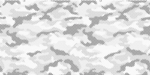 Abstract halftone seamless camouflage pattern. Repeating digital dotted hexagonal camo military texture background. Abstract modern fabric textile ornament. Vector illustration. © cnh